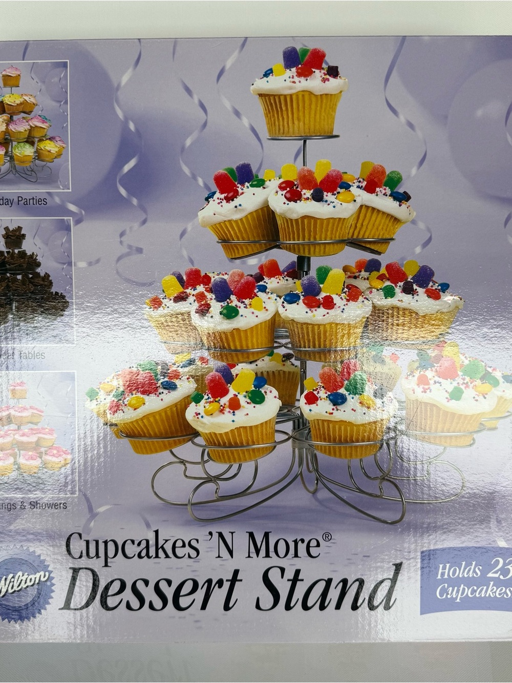 Wilton Dessert Stand with Silver Finish and Multicolor Cupcakes